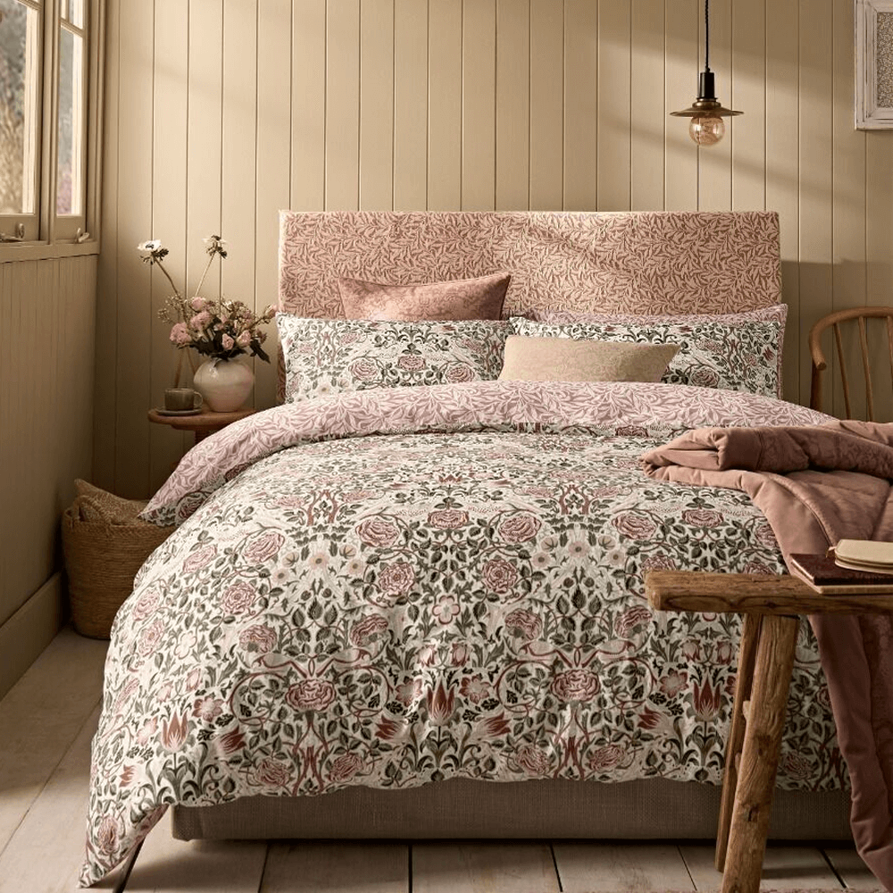William Morris At Home Rose Brick Pink Sage Duvet Cover Set